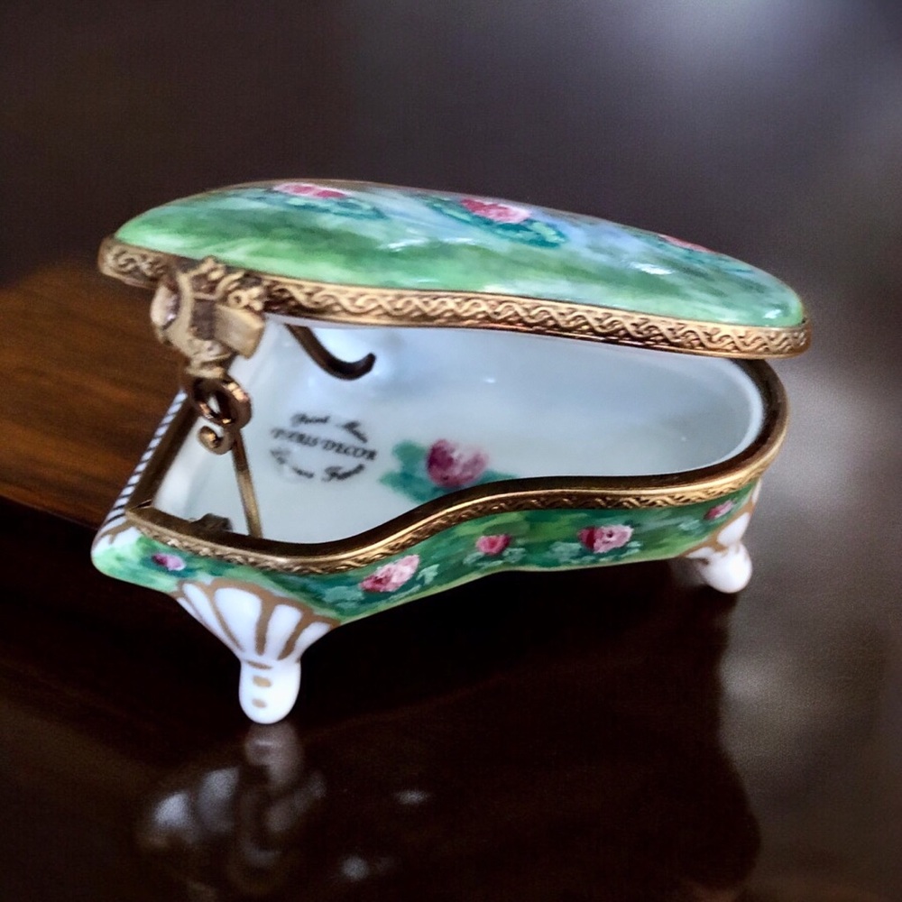 Limoges France Porcelain Trinket Box Grand Piano Paris Decor Water Lilies ￼